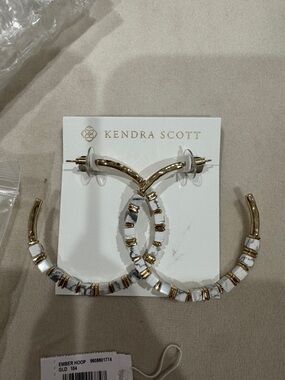 Kendra Scott Ember White and Gold Embellished Hoop Earrings